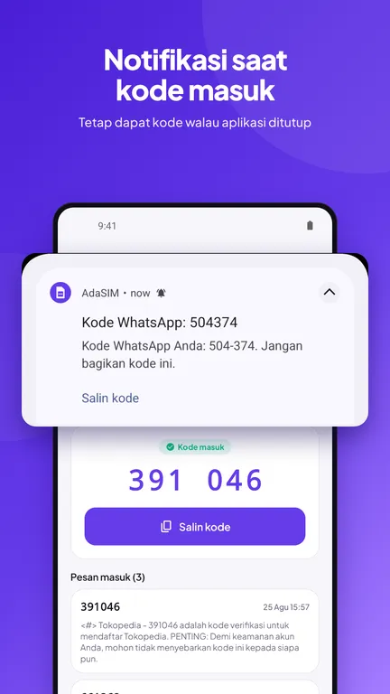 AdaSIM: notifikasi saat kode OTP masuk