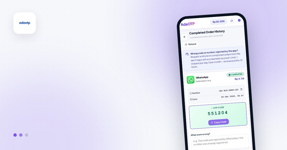 Sewa Nomor OTP: Biaya, Masa Aktif, dan Aturan Refund